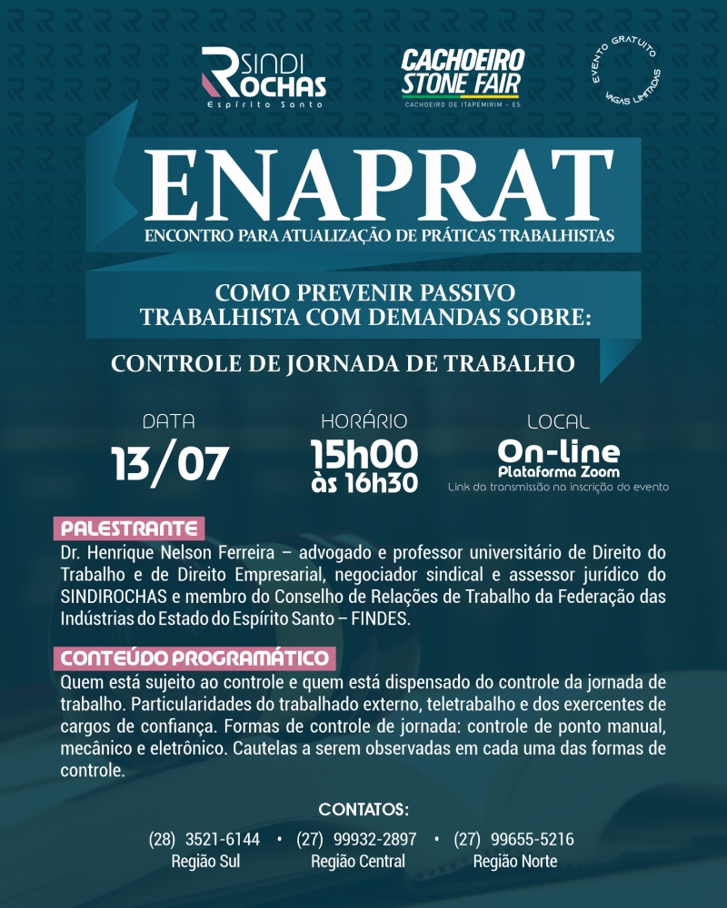 Live • Enaprat (Encontro para Atualização de Práticas Trabalhistas) – Como Prevenir Passivo Trabalhista com Demandas Sobre: Controle de Jornada de Trabalho