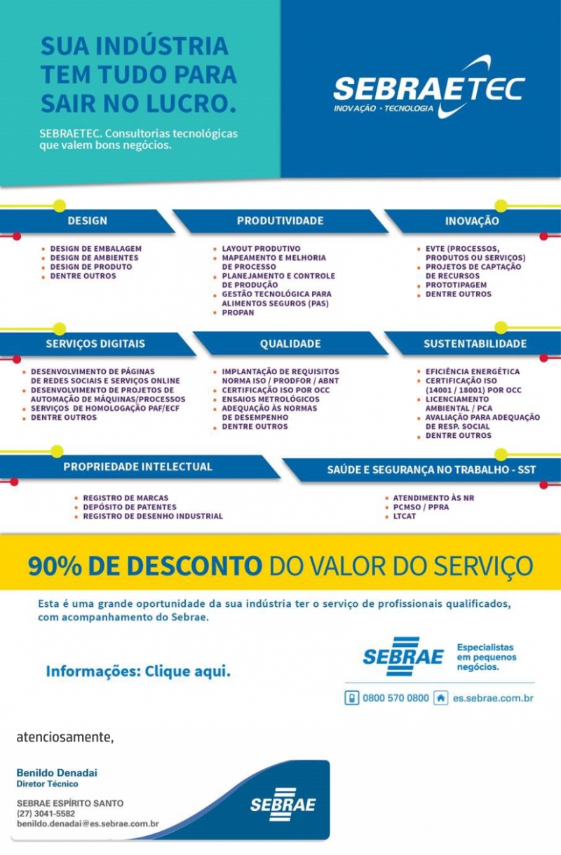 SebraeTec Indústria - Soluções com 90% de subsídio - PARTICIPE!