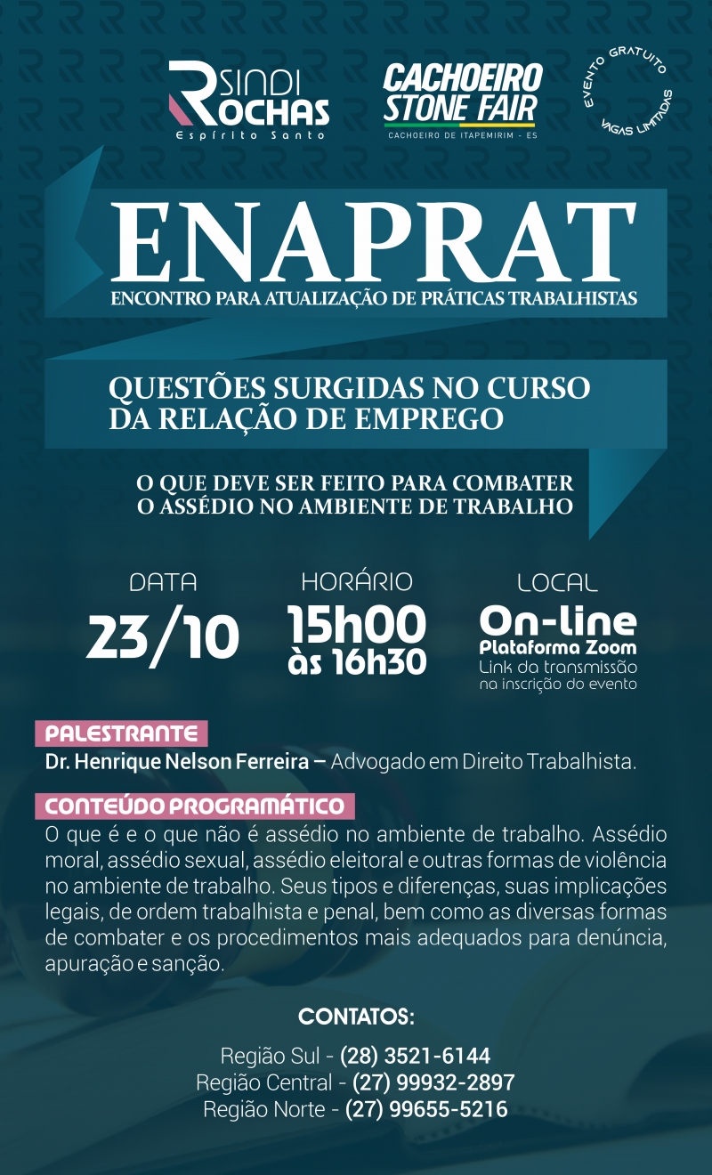 Live • Enaprat (Encontro para Atualização de Práticas Trabalhistas) – Questões Surgidas no Curso da Relação de Emprego: O que Deve ser Feito para Combater o Assédio no Ambiente de Trabalho?