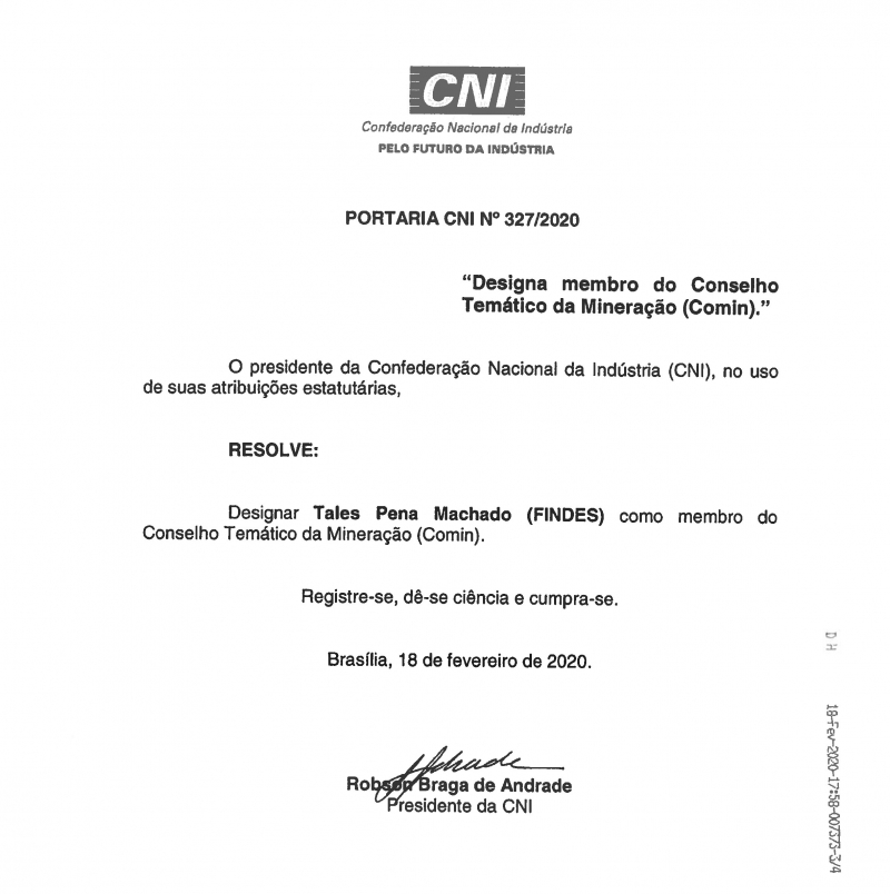 Presidente do Sindirochas-ES é nomeado membro do Conselho Temático de Mineração da CNI